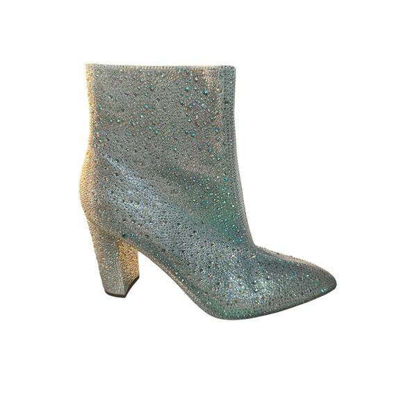 Silver Rhinestone Ankle Boots Sz 10 Cyber Bold Glam Maximalist Sparkle Y2K Party - Picture 5 of 11